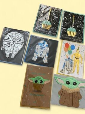 Papyrus Star Wars Themed Green Baby Yoda & Droid Party birthday Cards